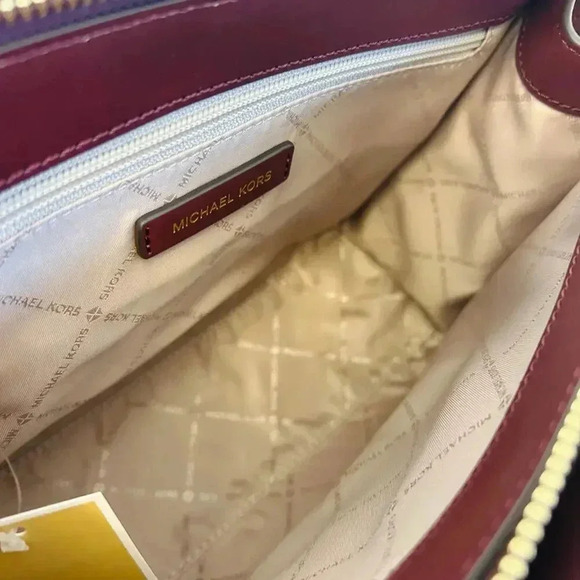 Michael Kors Purse Medium Sheila Signature Logo and Metallic Satchel Oxblood - Picture 6 of 8